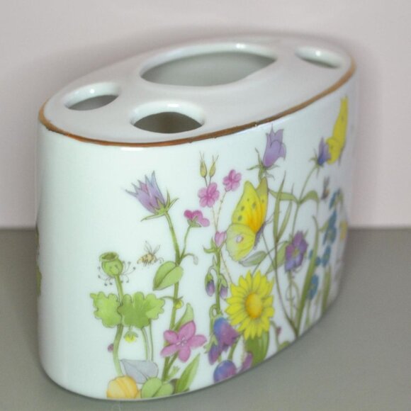 Vintage Decorative Ceramic 3 Piece Bath Set Enesco Japan Butterflies And Flowers - Picture 3 of 12